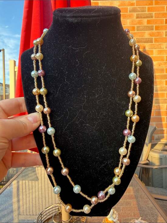 Jewelry - Vtg Joan Rivers Multicolor Pearl Bead Double Strand Necklace